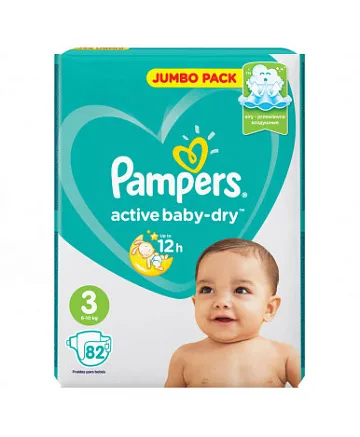 картинка Подгузники Pampers Active Baby 3 (6-10кг) 82шт магазин Одежда+ являющийся официальным дистрибьютором в России 