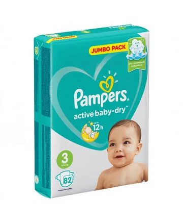 картинка Подгузники Pampers Active Baby 3 (6-10кг) 82шт магазин Одежда+ являющийся официальным дистрибьютором в России 
