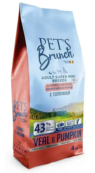 картинка Pet's Brunch Adult Super Mini Breeds (Телятина и тыква) магазин Одежда+ являющийся официальным дистрибьютором в России 