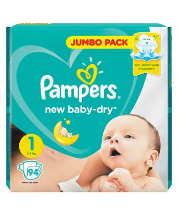картинка Подгузники Pampers New Baby 1 (2-5кг) 94шт магазин Одежда+ являющийся официальным дистрибьютором в России 