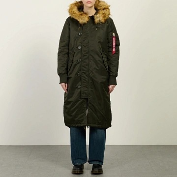 картинка Женская куртка парка Alpha Industries Long Fishtail, 198013-413 магазин Одежда+ являющийся официальным дистрибьютором в России 